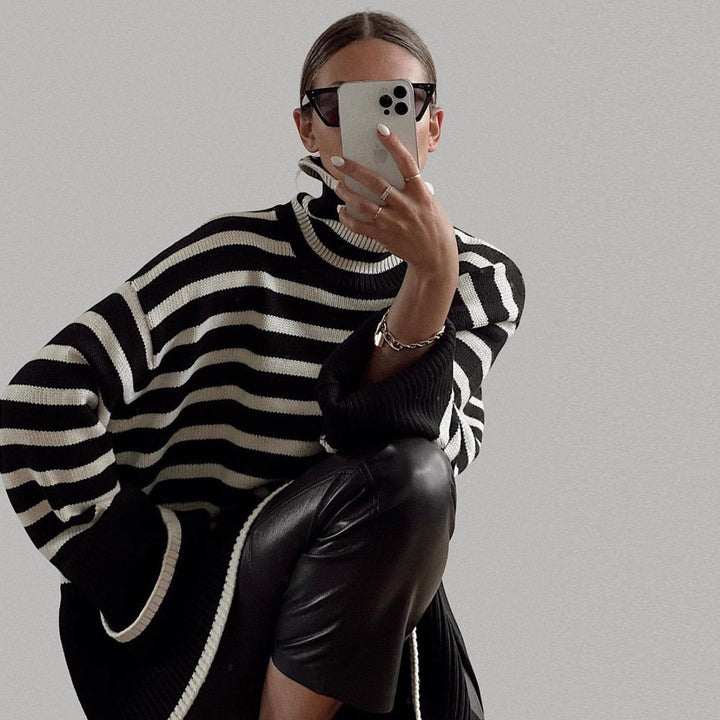 Tracy - Oversized Striped Turtleneck Sweater